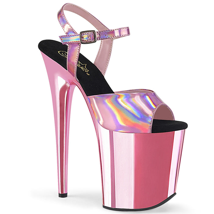 FLAMINGO-809HG | 8 INCH  BABY PINK HOLOGRAM/BABY PINK CHROME PLATFORM HEEL