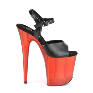 FLAMINGO-809T | 8 INCH  BLACK FAUX LEATHER/FROSTED RED PLATFORM HEEL