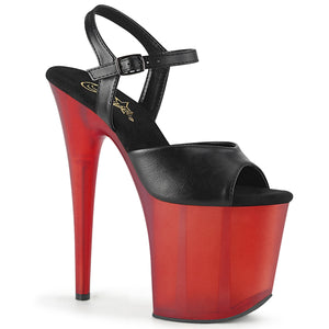 FLAMINGO-809T | 8 INCH  BLACK FAUX LEATHER/FROSTED RED PLATFORM HEEL