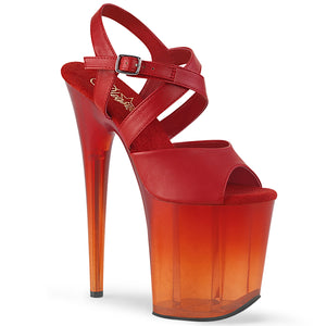 FLAMINGO-822T | 8 INCH  RED FAUX LEATHER/FADED RED PLATFORM HEEL