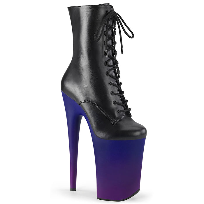 INFINITY-1020BP | 9 INCH  BLACK FAUX LEATHER/BLUE-PURPLE OMBRE PLATFORM MID CALF BOOT