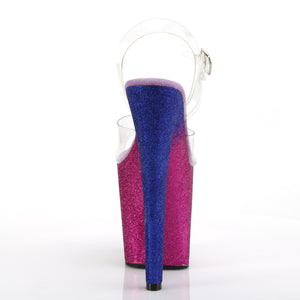XTREME-808OMBRE | 8 INCH  CLEAR/FUCHSIA-BLUE OMBRE PLATFORM HEEL